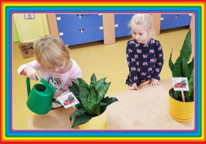 Dzieci pielęgnują rośliny.